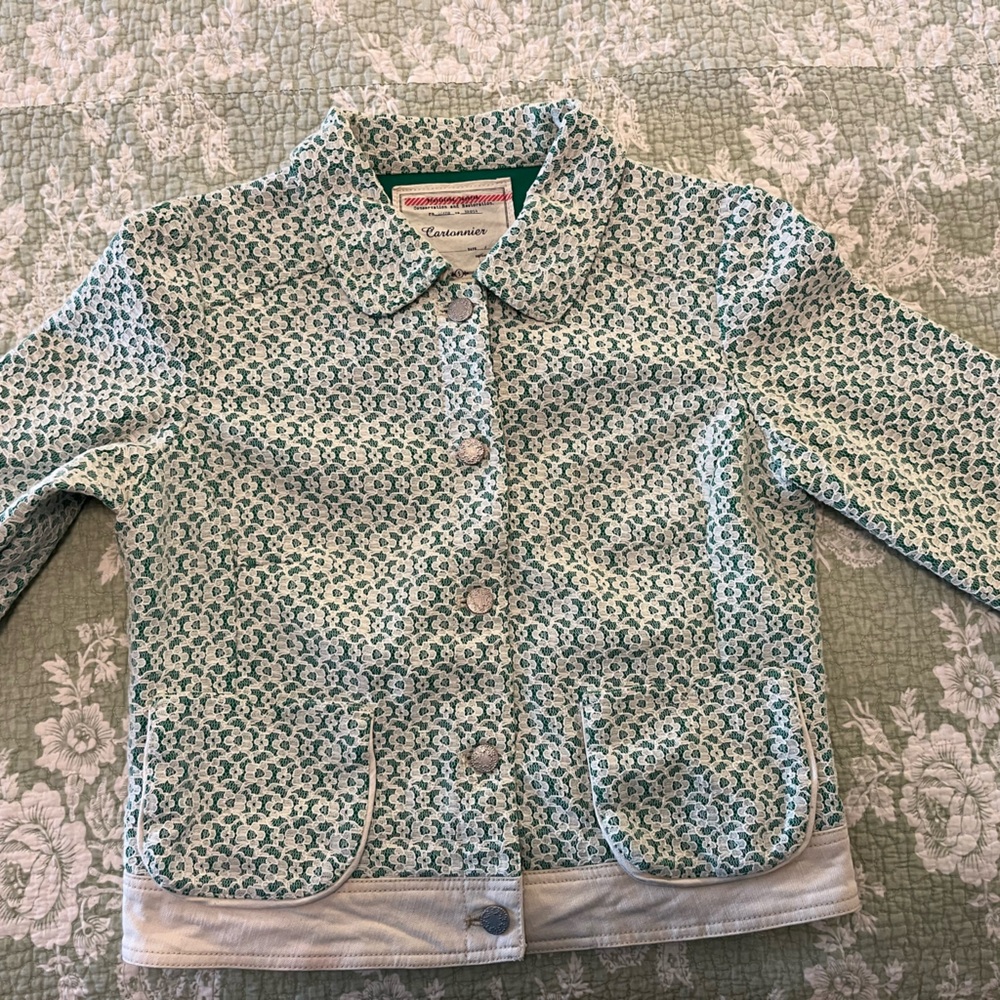 Cartonnier/Anthropologie Green Lace Denim Jacket